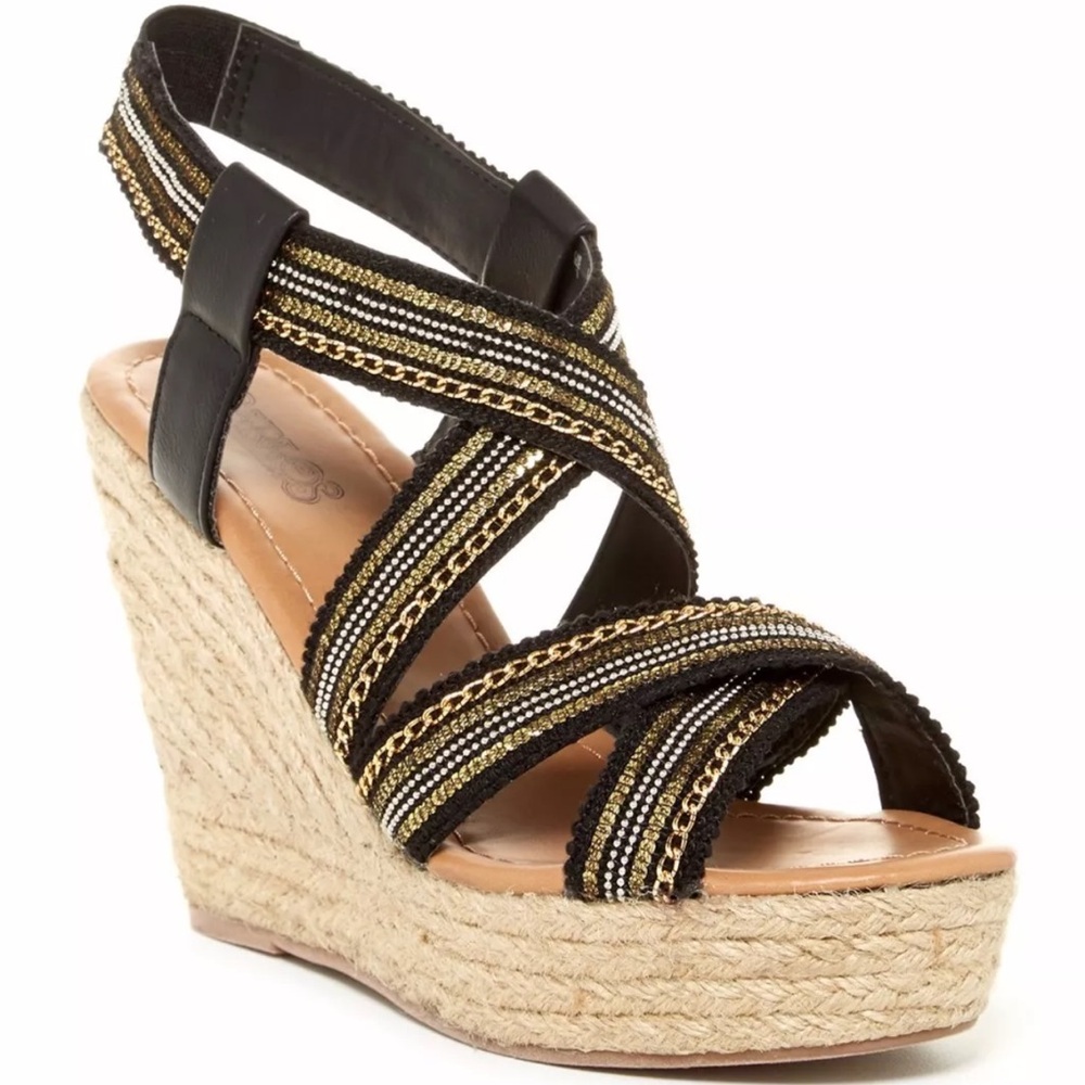 New Carlos By Carlos Santana Corelle Black Wedge Sandals - Picture 1 of 3